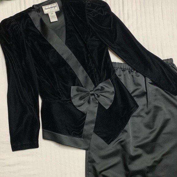 Vintage Christmas Holiday Black Velvet Satin Suit Set Women’s 8 Donna Morgan - Picture 4 of 11